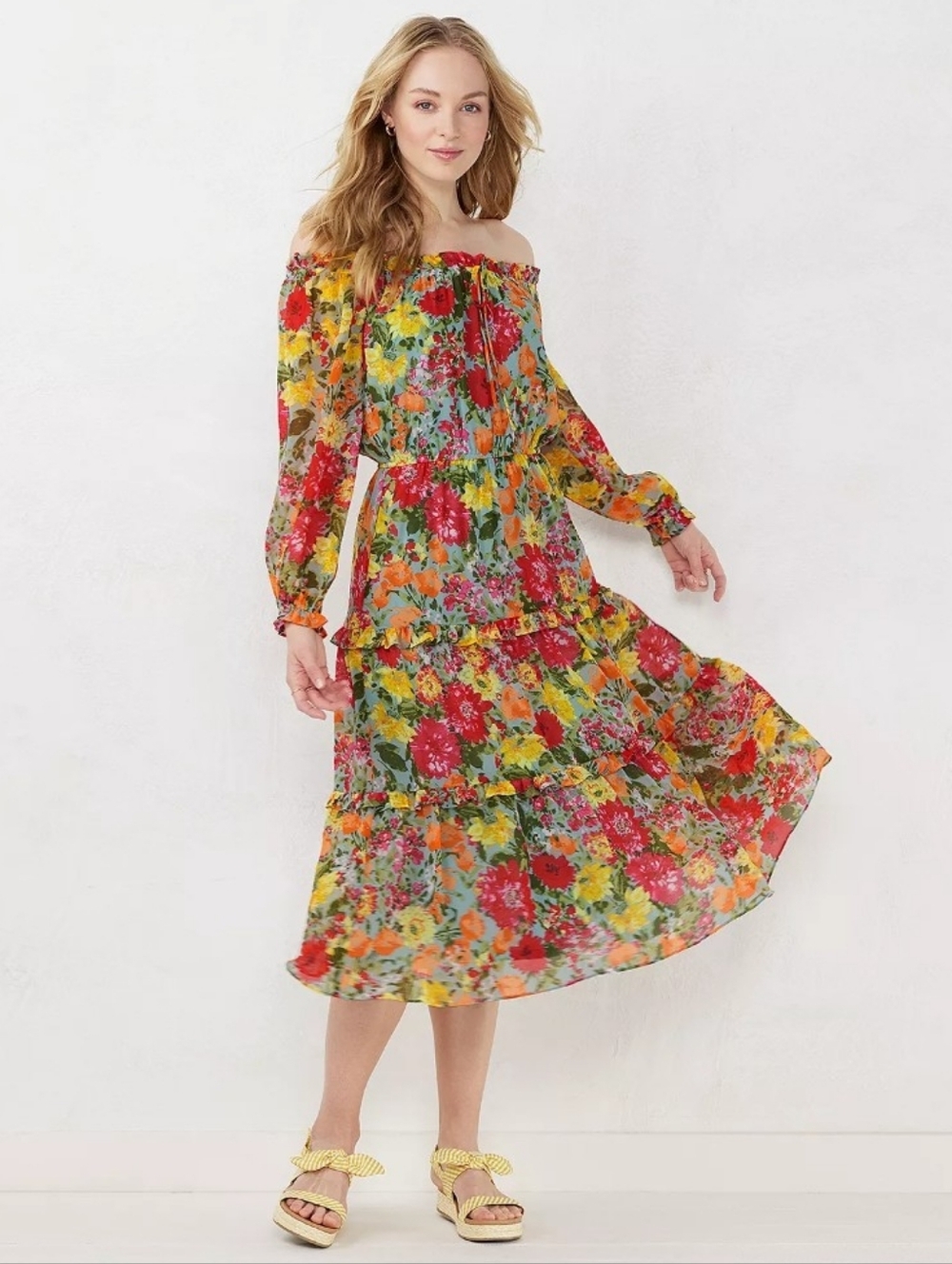 NWT PETITE XL WOMEN'S LC LAUREN CONRAD LINED OFF-THE SHOULDER MIDI DRESS